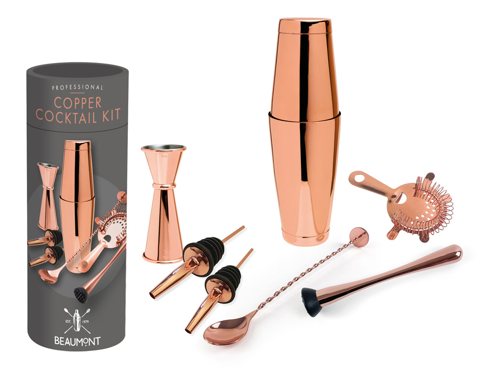 8 Piece Professional Copper Plated Cocktail Kit